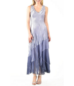 Komarov - Ruffle Colorblock V-Neck Maxi Dress - Lavender Blue Ombre