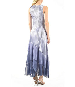 Komarov - Ruffle Colorblock V-Neck Maxi Dress - Lavender Blue Ombre
