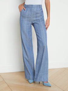 L'AGENCE - Livvy Straight Leg Trouser - Slate Blue Pinstripe Pant