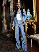 Load image into Gallery viewer, L&#39;AGENCE - Livvy Straight Leg Trouser - Slate Blue Pinstripe Pant

