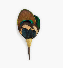 Load image into Gallery viewer, Brackish - Pioneer Plum Thicket Pin - Peacock &amp; Pheasant Feathers

