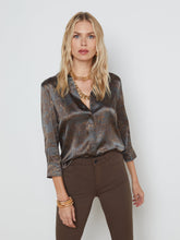 Load image into Gallery viewer, L&#39;Agence - Dani Blouse - Charcoal Multicolor Safari Scene
