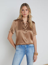 Load image into Gallery viewer, L&#39;AGENCE - Ellah Short Sleeve Silk  Blouse - Dark Cappuccino
