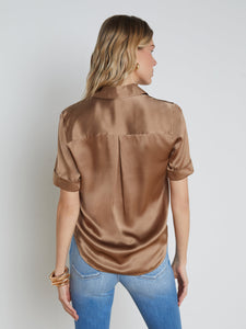 L'AGENCE - Ellah Short Sleeve Silk  Blouse - Dark Cappuccino