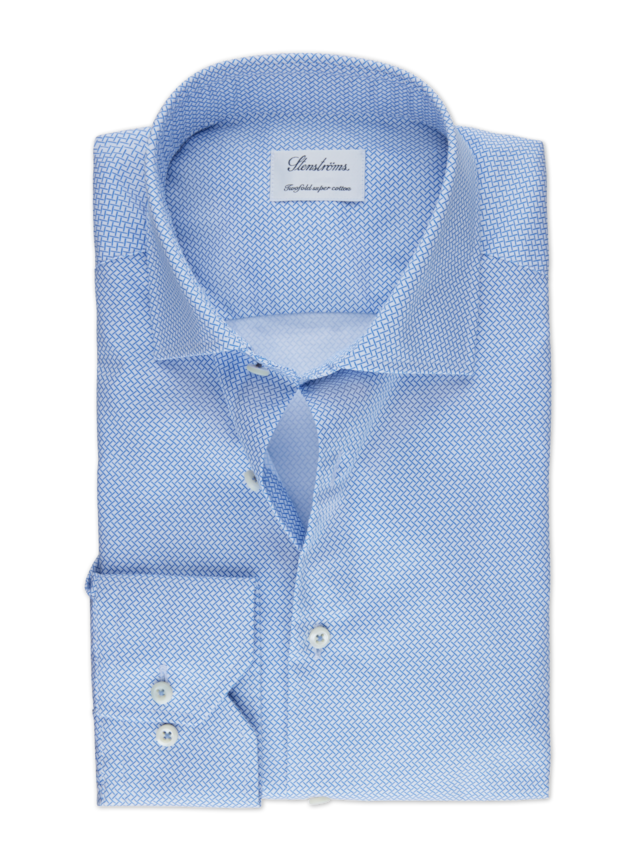 Stenstroms - Fitted Body Twill Shirt - Blue Pattern