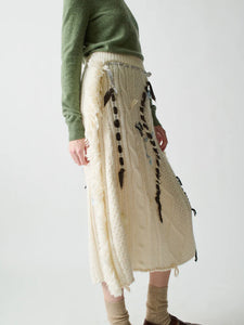 Lingua Franca - Jade Embellished Cable Knit Skirt - Ivory