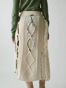 Lingua Franca - Jade Embellished Cable Knit Skirt - Ivory