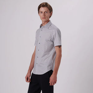 Bugatchi - Miles Geometric Print Ooohcotton Short Sleeve Shirt - Cement