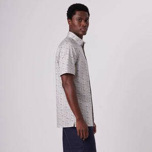 Bugatchi - Miles Geometric Print Ooohcotton Short Sleeve Shirt - Caramel