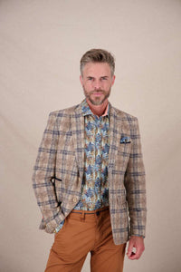 A Fish Named Fred - Wool Check Blazer - Beige Navy Plaid