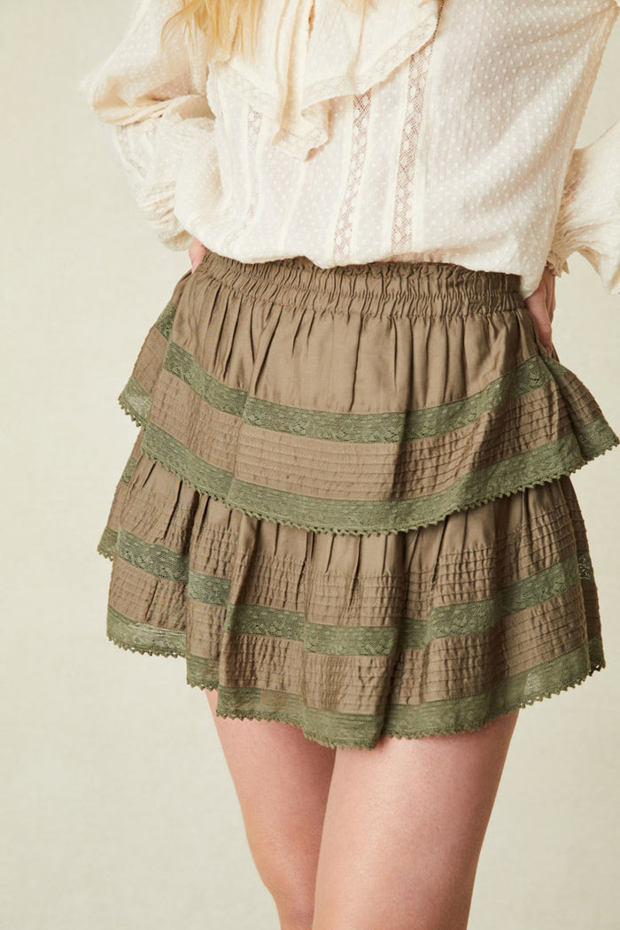 Love Shack Fancy - Ruffle Mini Skirt - Forest Oak