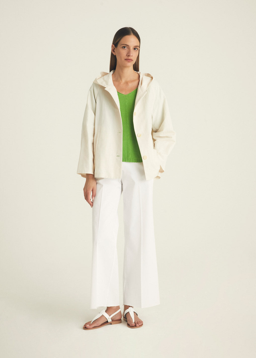 ROSSO35 - Technical Linen-Cotton Blend Hooded Jacket - Light Beige