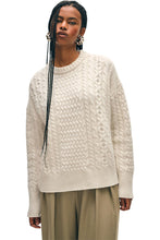 Load image into Gallery viewer, White + Warren - Cashmere Blend Fisherman Cable Crewneck - Ivory
