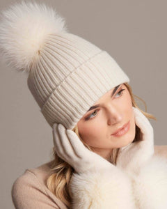 Alashan - 100% Cashmere Luxe Ribbed Fox Pompom Hat