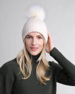 Alashan - 100% Cashmere Luxe Ribbed Fox Pompom Hat