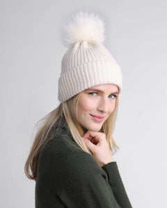 Alashan - 100% Cashmere Luxe Ribbed Fox Pompom Hat