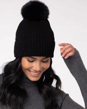 Load image into Gallery viewer, Alashan - 100% Cashmere Luxe Ribbed Fox Pompom Hat
