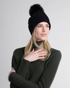 Alashan - 100% Cashmere Luxe Ribbed Fox Pompom Hat