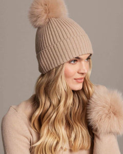 Alashan - 100% Cashmere Luxe Ribbed Fox Pompom Hat