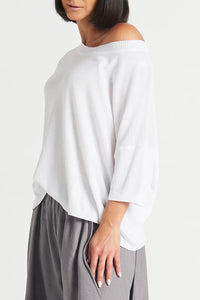 Planet - Pima Cotton Knit Tee Boatneck Sweater - White