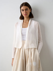 White and Warren - Linen Blend Cropped Trapeze Cardigan