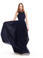Load image into Gallery viewer, Emily Shalant - 3D Floral Applique Jacquard Gown - Navy
