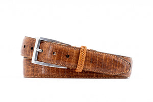 Martin Dingman - Beau Seagrass Design Italian Saddle Leather Strap Belt - Mocha
