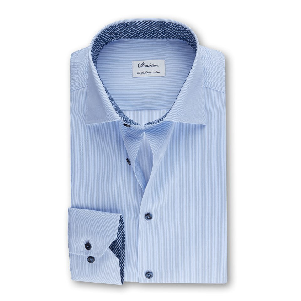 Stenstroms - Pinstriped Contrast Shirt - Light Blue