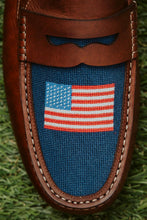 Load image into Gallery viewer, Old Sport Company - Men&#39;s Penny Loafer - Navy USA Flag/ Whiskey
