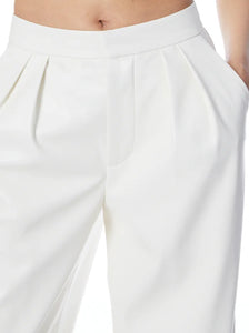 Alice and Olivia - Pompey Vegan Leather High Waisted Pleated Pant - Ecru