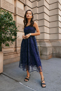Monique Lhillier - Embroidered Lace Midi Dress - Royal Blue