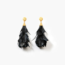 Load image into Gallery viewer, Brackish - Parades Statement Earring - Black Goose Feathers
