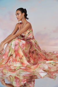 Theia - Faye A-Line Gown - Pink Imprinted Blooms