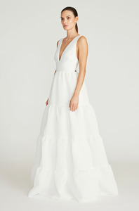 Theia - Regina V Neck Tiered Gown - White