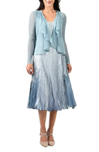 Load image into Gallery viewer, Komarov - Chiffon &amp; Charmeuse Midi Dress with Ruffle Jacket - Ocean Blue Ombre
