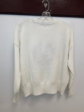 Load image into Gallery viewer, Minnie Rose - Cotton Cashmere Floral Peace Crew Sweater - Starch
