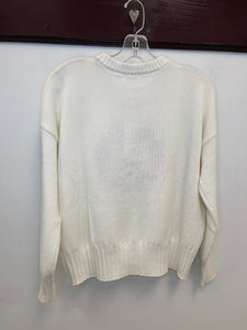 Minnie Rose - Cotton Cashmere Floral Peace Crew Sweater - Starch