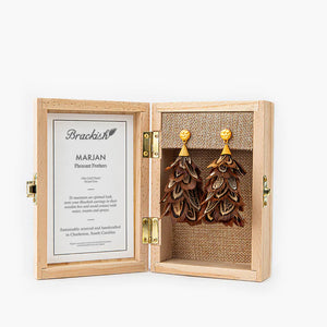 Brackish - Marjan Statement Earring - Almond Brown Pheasant Feathers