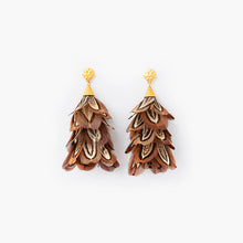 Load image into Gallery viewer, Brackish - Marjan Statement Earring - Almond Brown Pheasant Feathers
